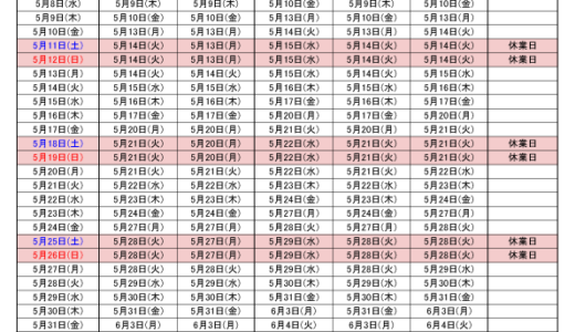 2024年5月出荷カレンダー