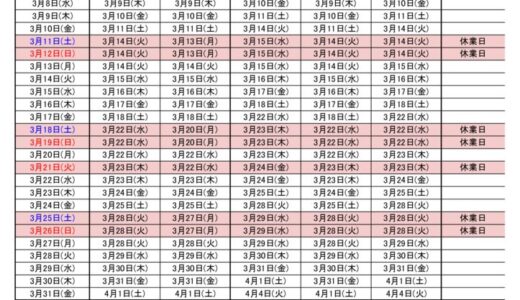 2023年3月出荷カレンダー