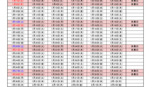 2024年1月出荷カレンダー